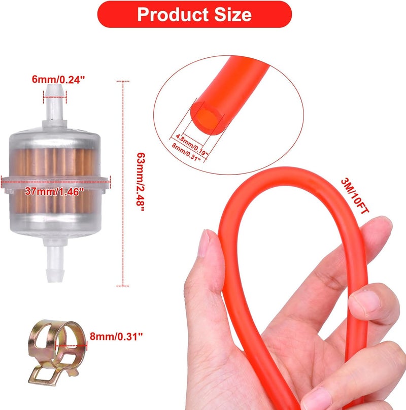 YTM 3/16 Fuel Line red 10 FT + 2Pcs Fuel Filter + 10Pcs Clamp for Honda Predator Mini Bike ATV Mowing Machine Snow Machine Small Engines GX160 GX120 GX100 GX200 GX390 - Image 3